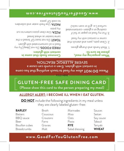 gluten free restaurant cards